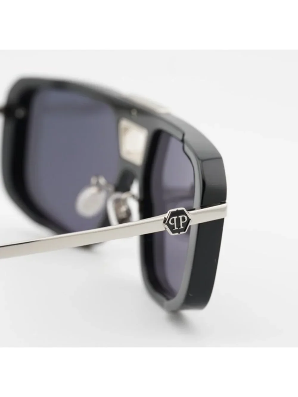 Philipp Plein SPP008M 0700 Sunglasses Shiny Black Aviator Frame, Grey Lenses - Picture 6 of 10